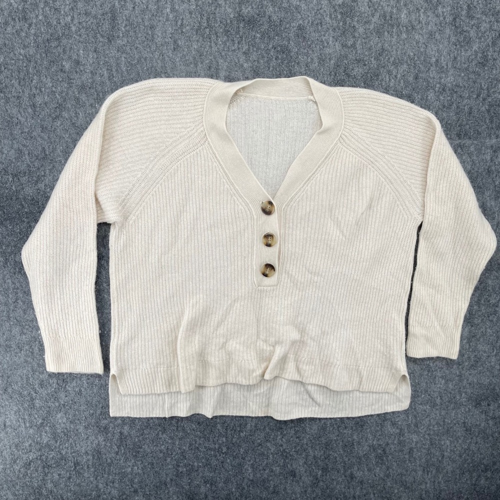 Madewell Lyle Rib Henley Sweater Womens Medium Merino Wool Blend Cream MA741